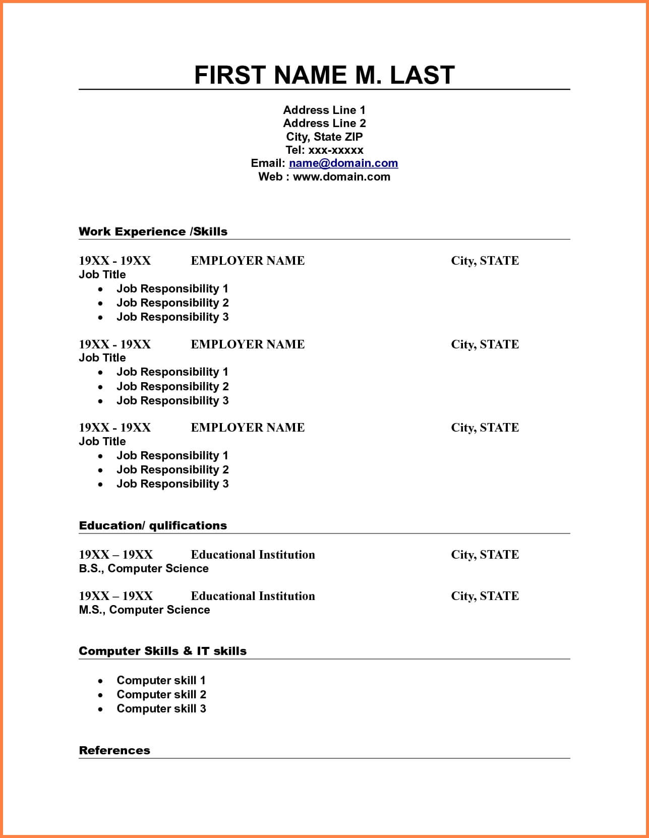 001 Template Ideas Blank Resume Pdf Professional List Free Throughout Free Blank Cv Template Download