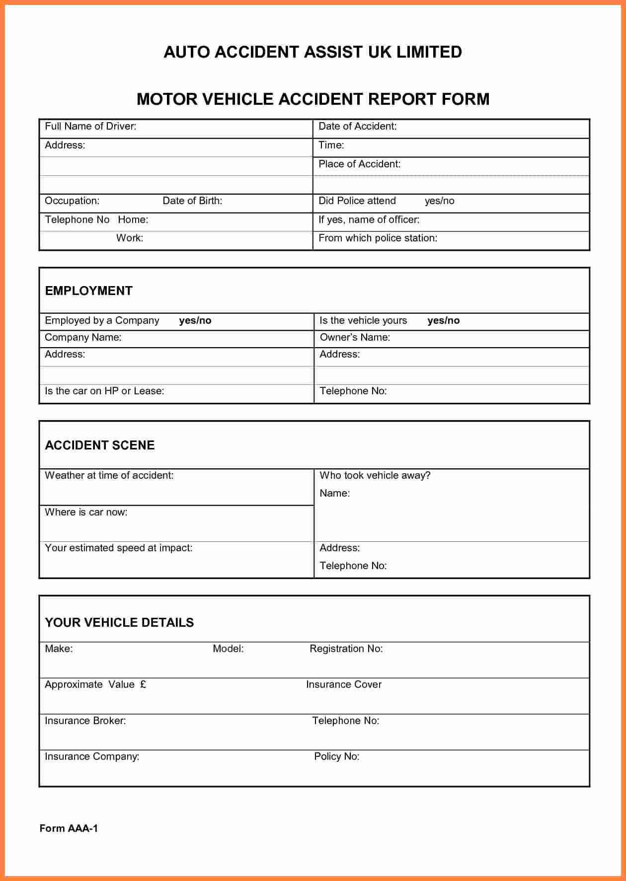 002 Accident Report Form Templates Template Employee Dreaded Pertaining To Motor Vehicle Accident Report Form Template