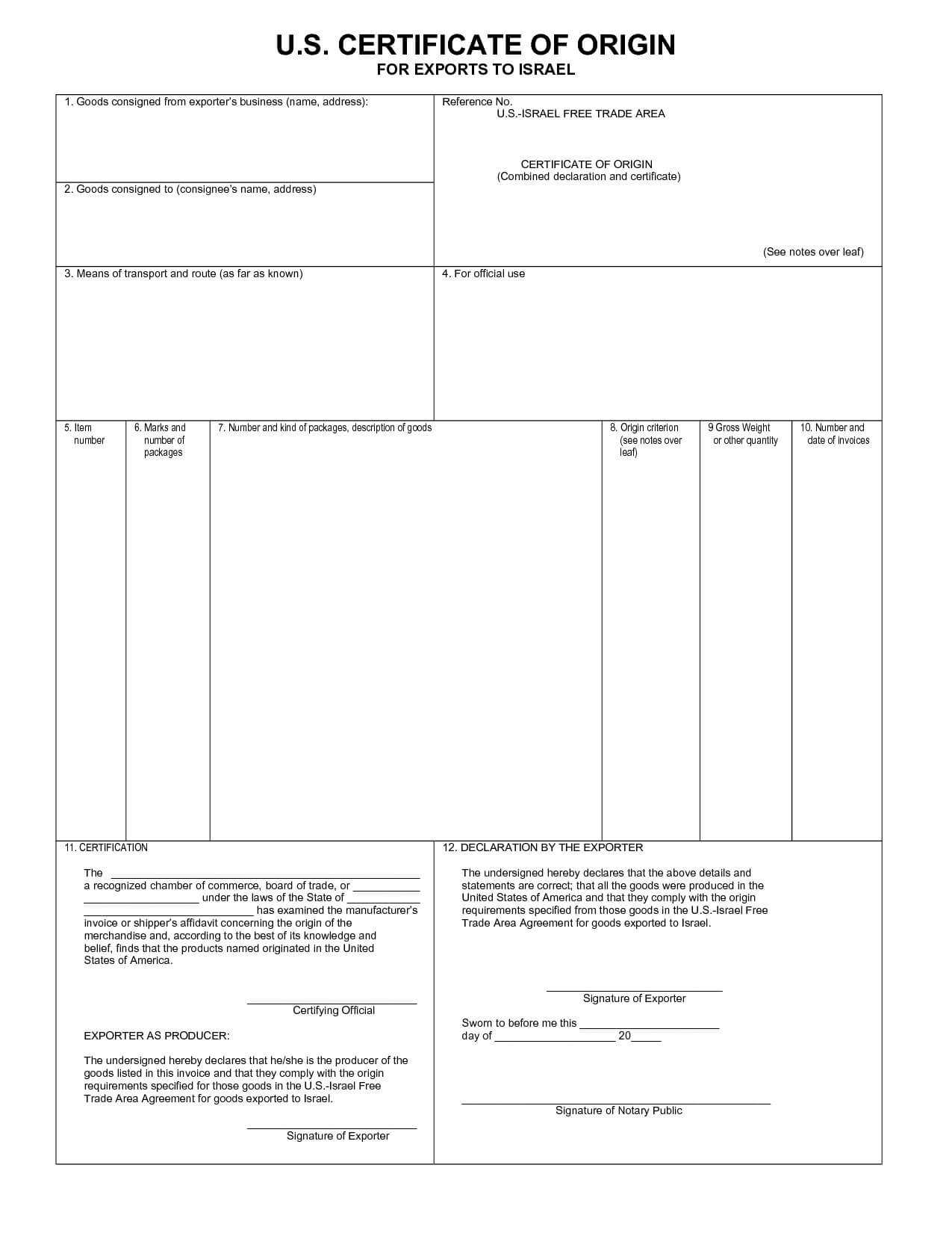 002 Certificate Of Origin Template Excel Usa Fresh Pertaining To Nafta Certificate Template