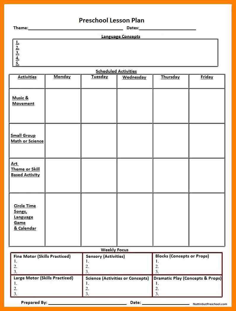 004 Template Ideas Lesson Plans For Unique Preschool Plan Inside Blank Preschool Lesson Plan Template