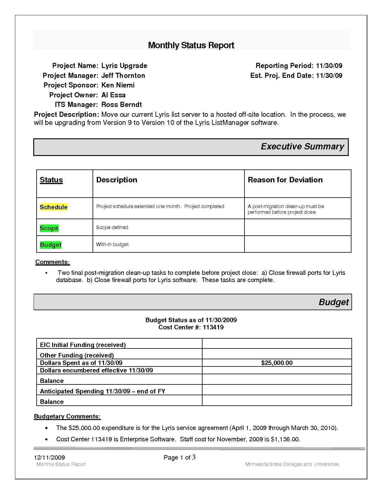 005 Project Management Status Report Template Progress Best Pertaining To Engineering Progress Report Template