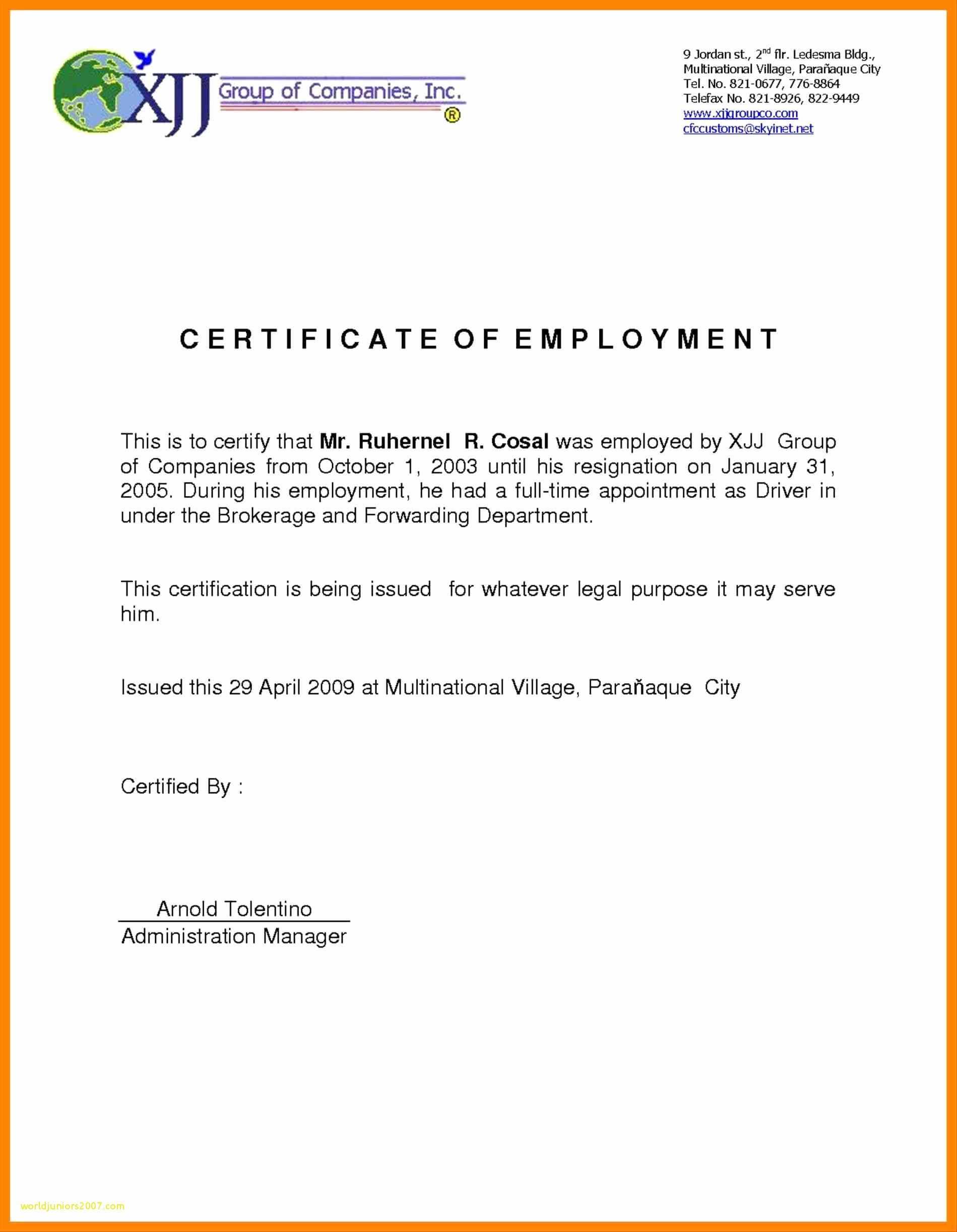 006 Certificate Of Employment Template Ideas Example In Pertaining To Template Of Certificate Of Employment