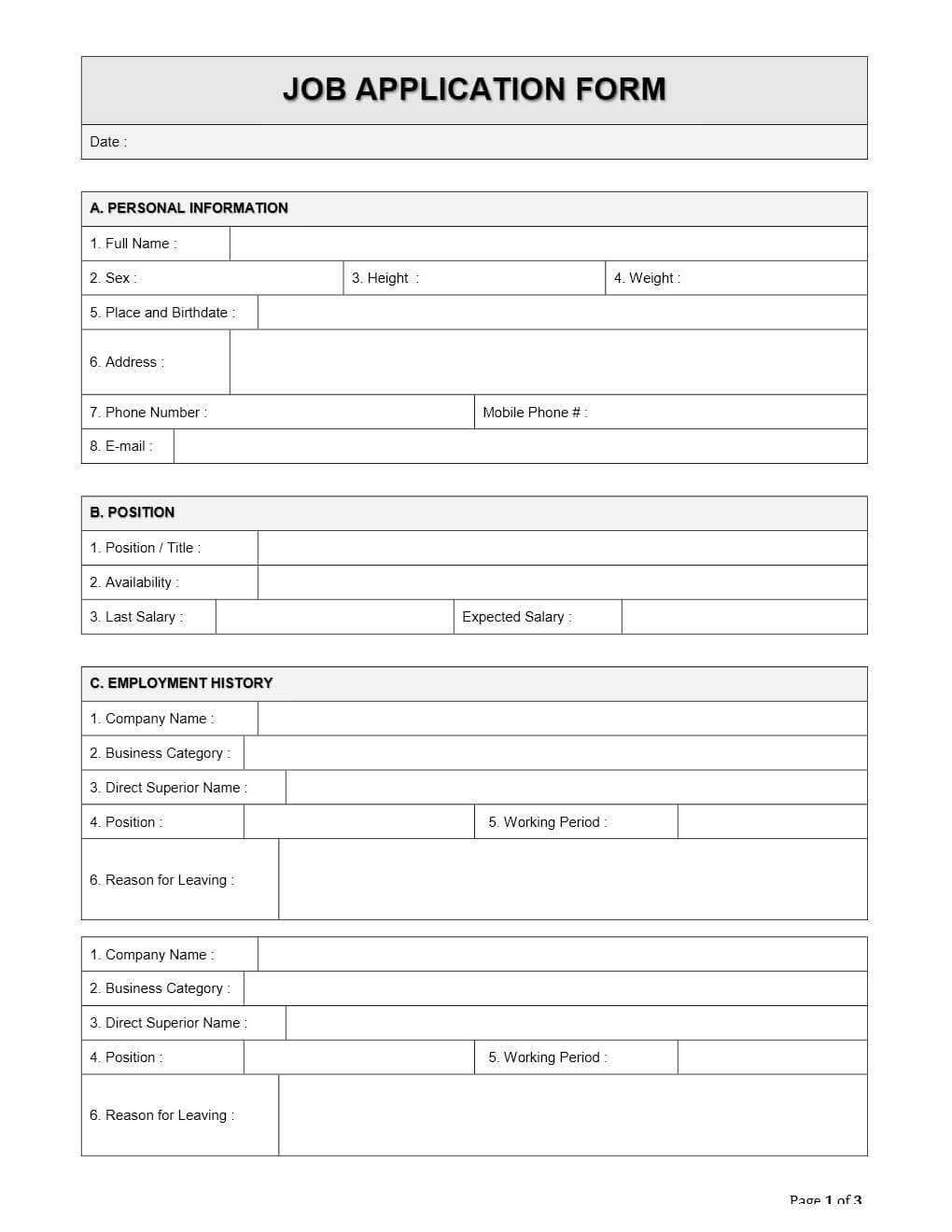 006 Free Employment Application Template Word Employee Job For Job Application Template Word Document