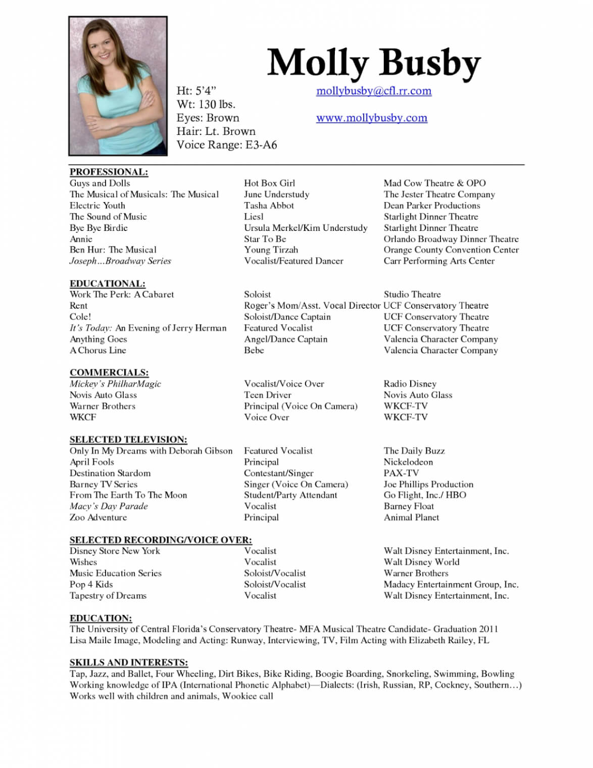 006 Musical Theater Resume Template Yun56Co Theatre Regarding Theatrical Resume Template Word