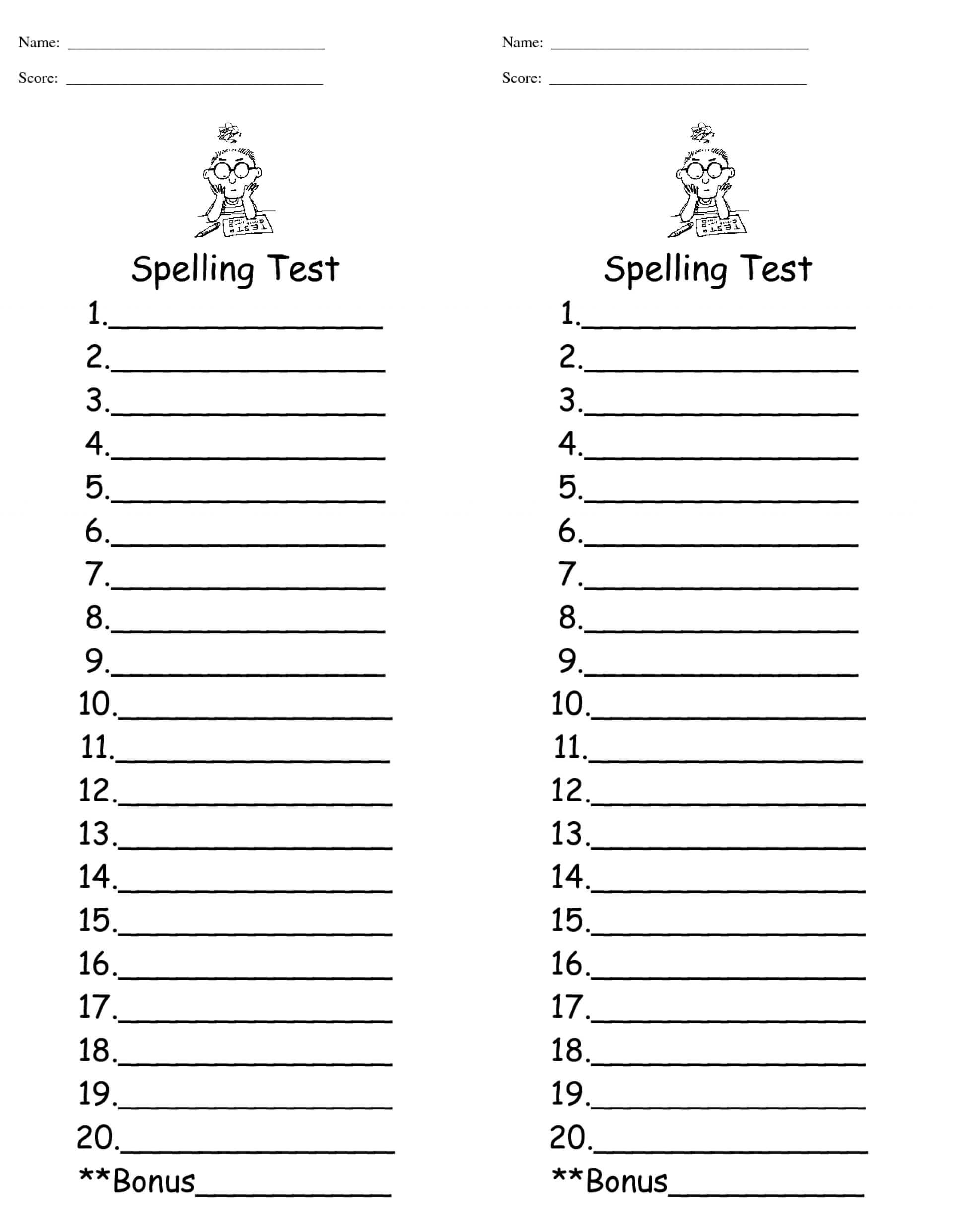 006 Printable Word Spelling Test Template Wondrous 20 Words In Test Template For Word