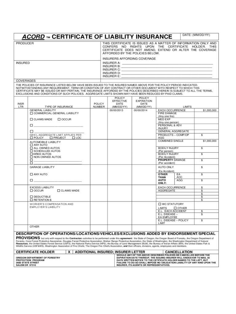 006 Template Ideas Certificate Of Insurance Liability Form Throughout Certificate Of Insurance Template