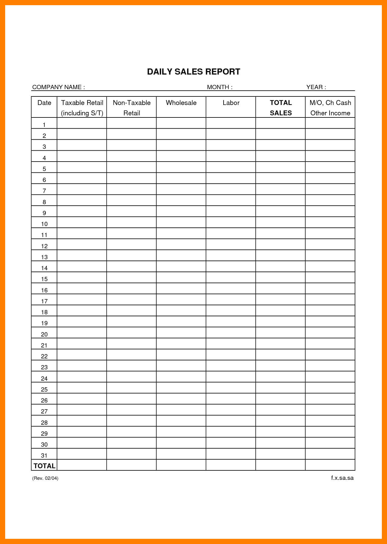 007 Daily Sales Report Template Retail Business Templates Throughout Daily Sales Report Template Excel Free