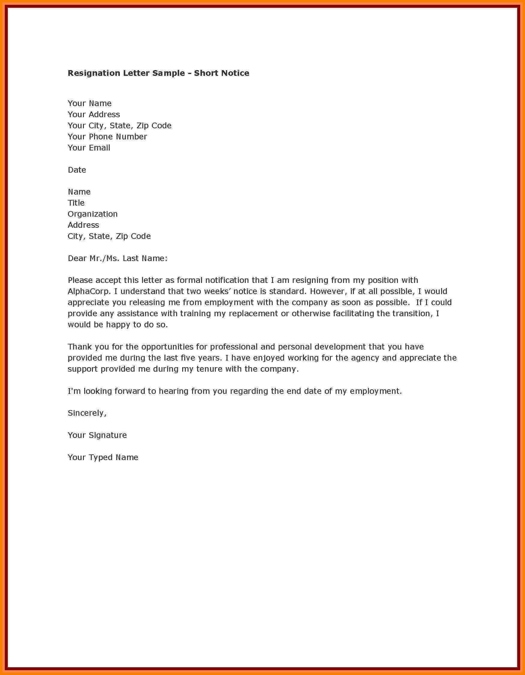 007 Format Of Resignation Letter In India Valid Week Notice In Two Week Notice Template Word