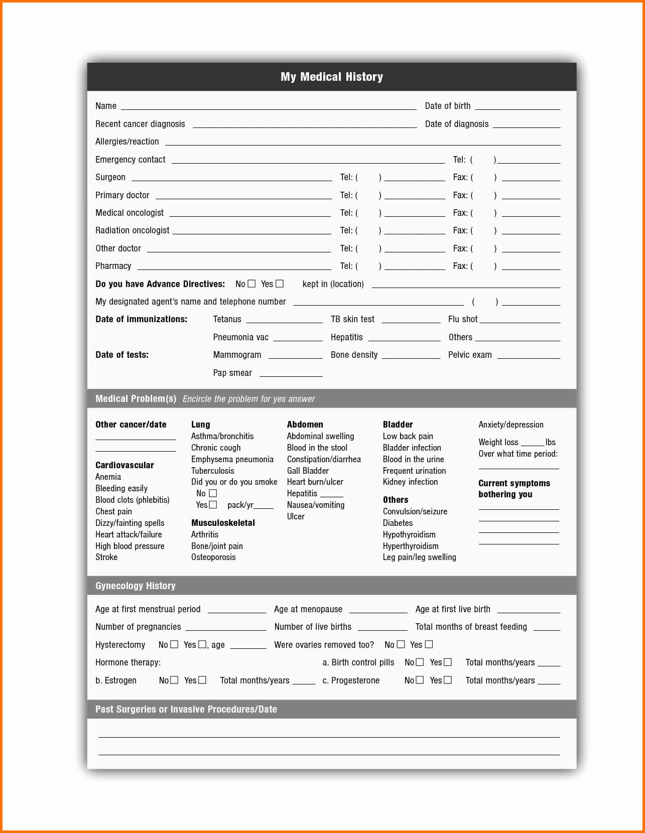 007 Medical History Form Template Pdf Awesome Free Printable Intended For Medical History Template Word