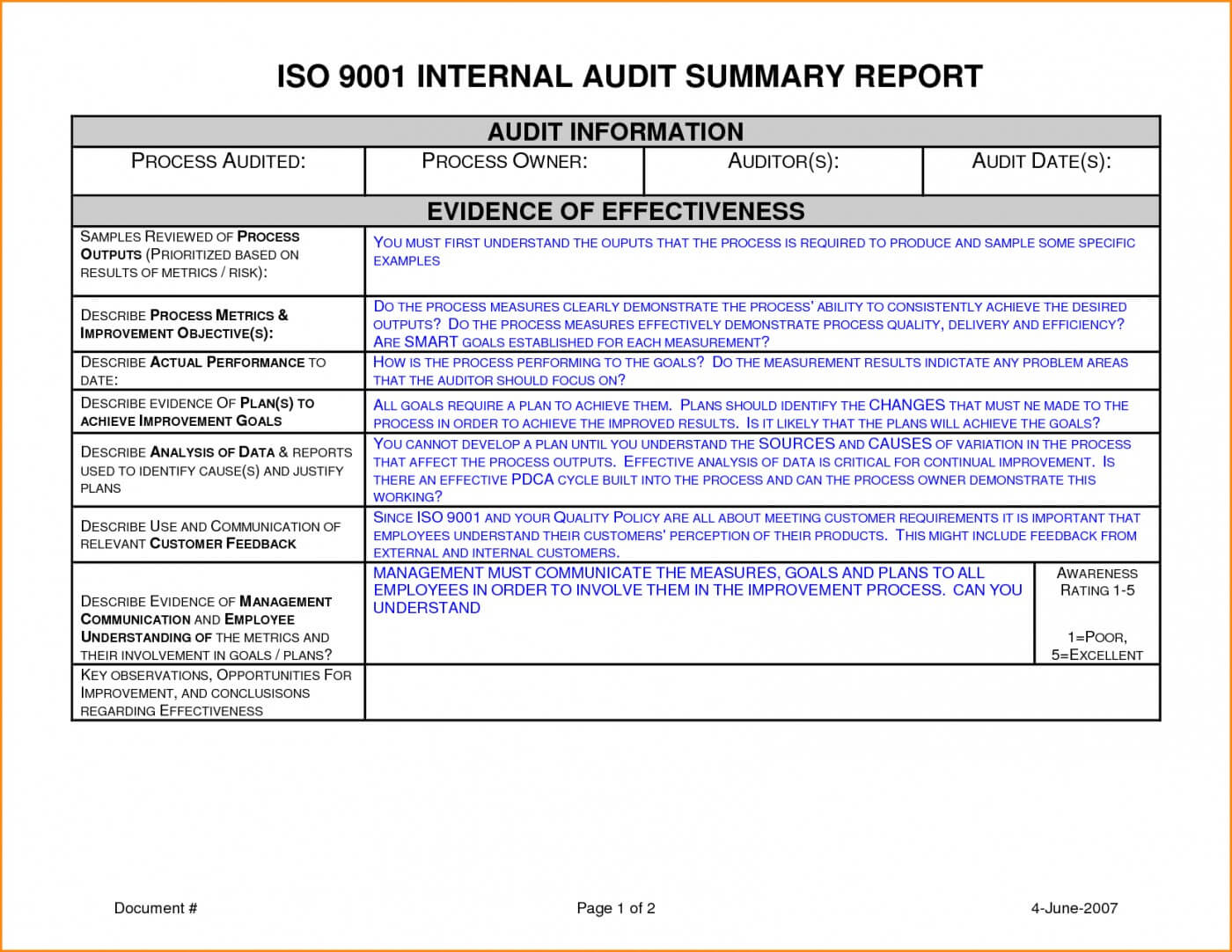 007 Template Ideas Internal Audit Report It Example Of With Internal Audit Report Template Iso 9001