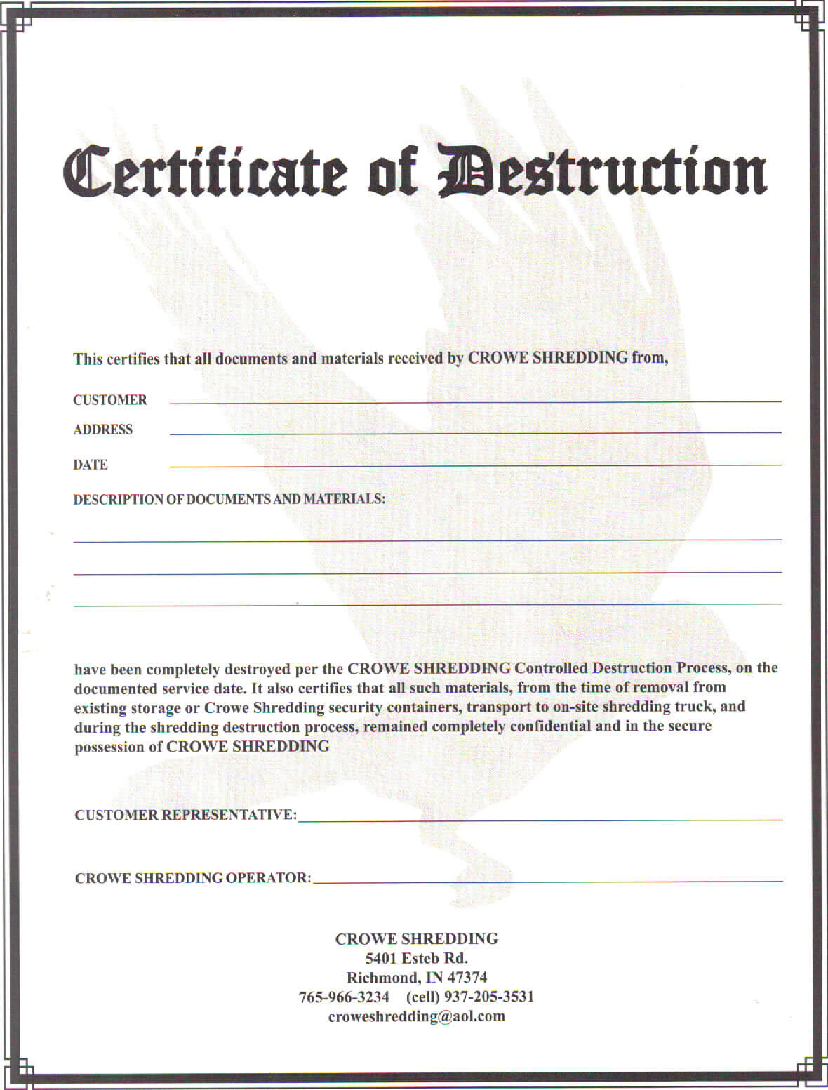 008 Certificate Of Destruction Form 241910 Template Throughout Hard Drive Destruction Certificate Template