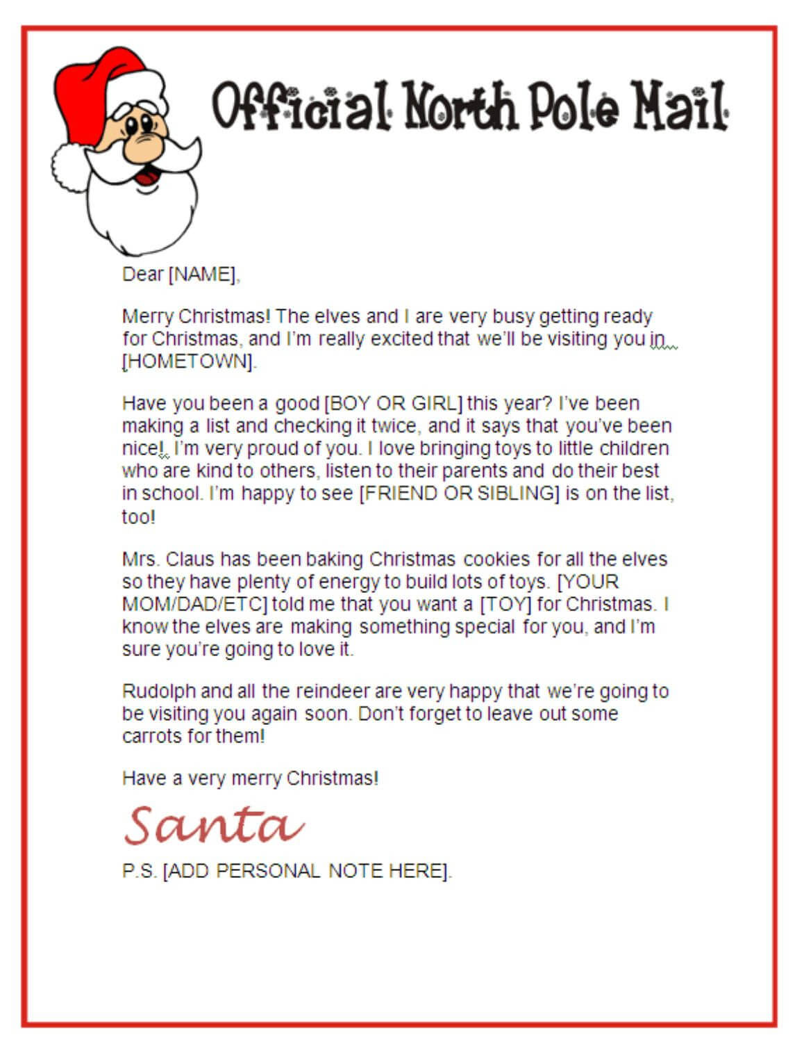 008 Template Ideas Letter From Santa Breathtaking Naughty Pertaining To Letter From Santa Template Word
