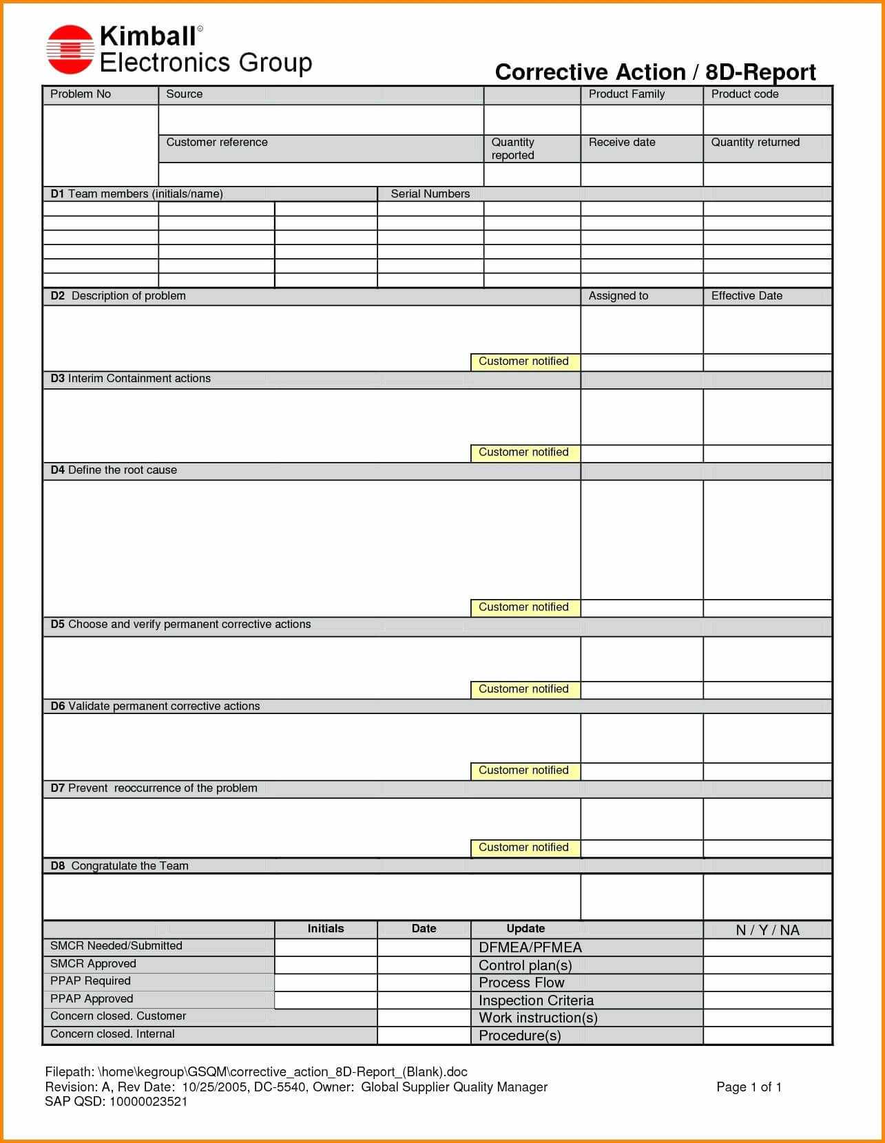 009 Download Example Corrective Action Report Template Form Within 8D Report Template