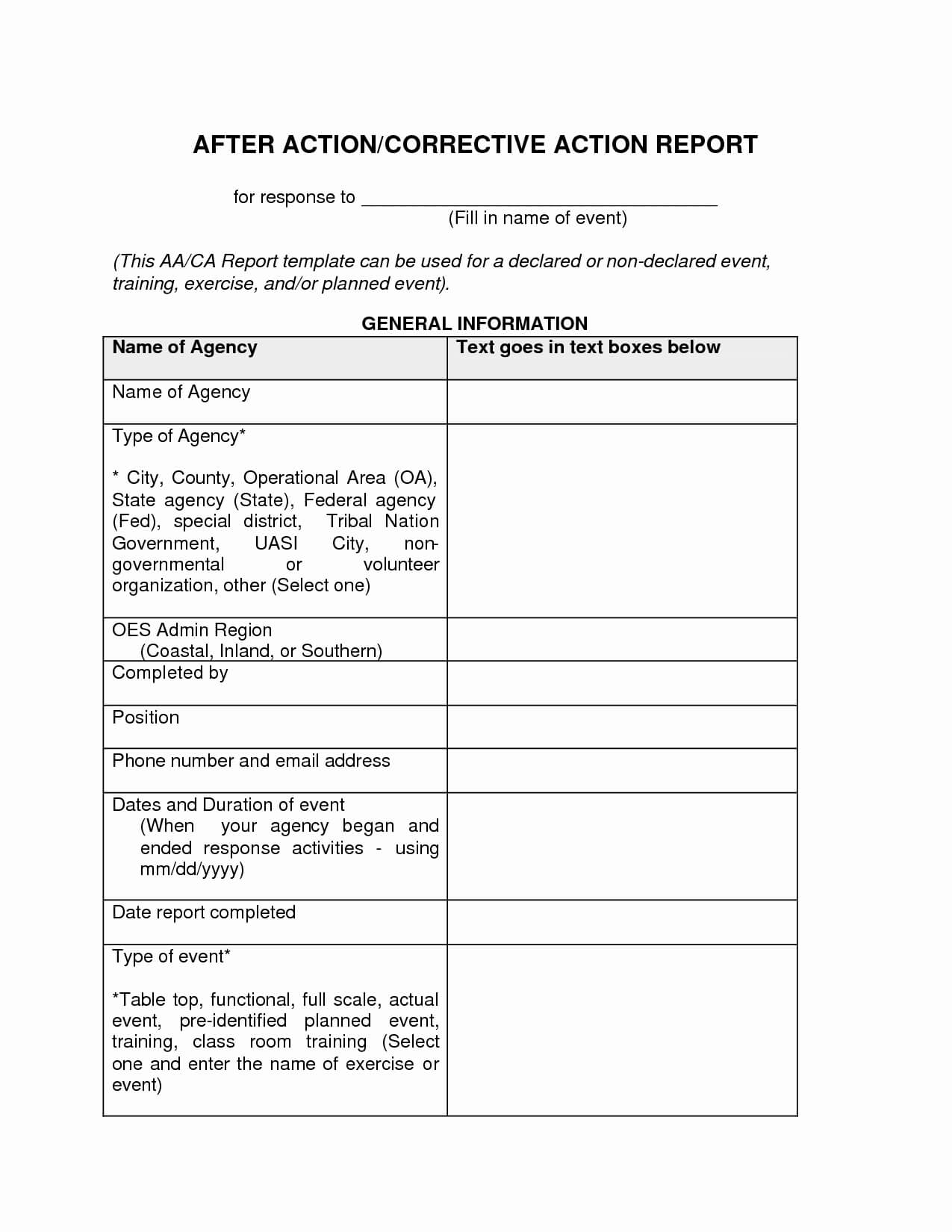 009 Template Ideas Corrective Action Report Form With After Training Report Template
