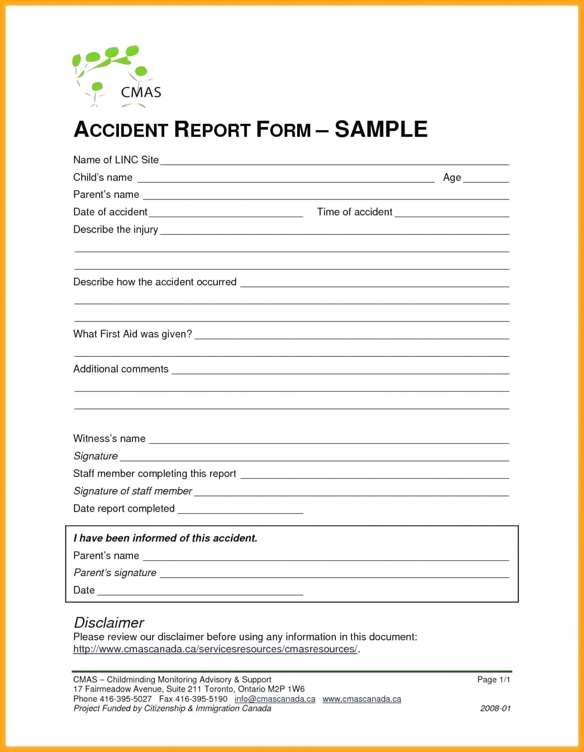 011 Accident Report Forms Template Ideas Daycare Child Care Intended For Incident Hazard Report Form Template