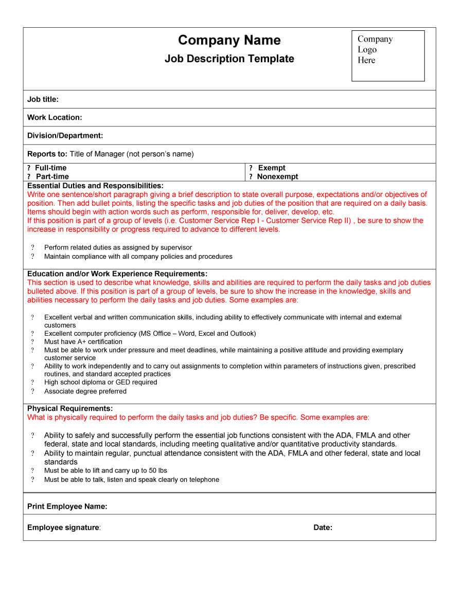 011 Job Description Form Template Incredible Ideas Microsoft Throughout Job Descriptions Template Word