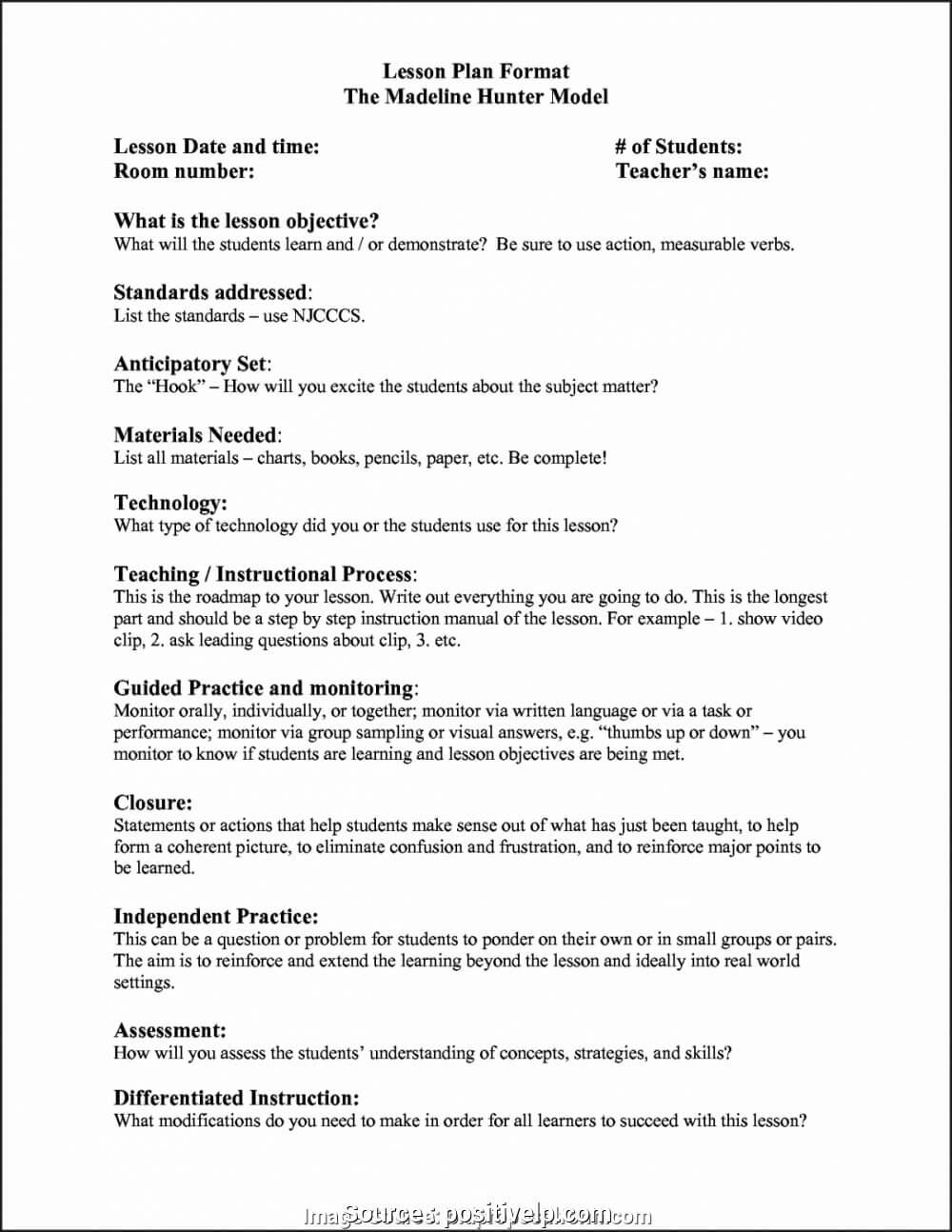 011 Template Ideas Sample Madeline Hunter Lesson Plan Format Throughout Madeline Hunter Lesson Plan Template Blank