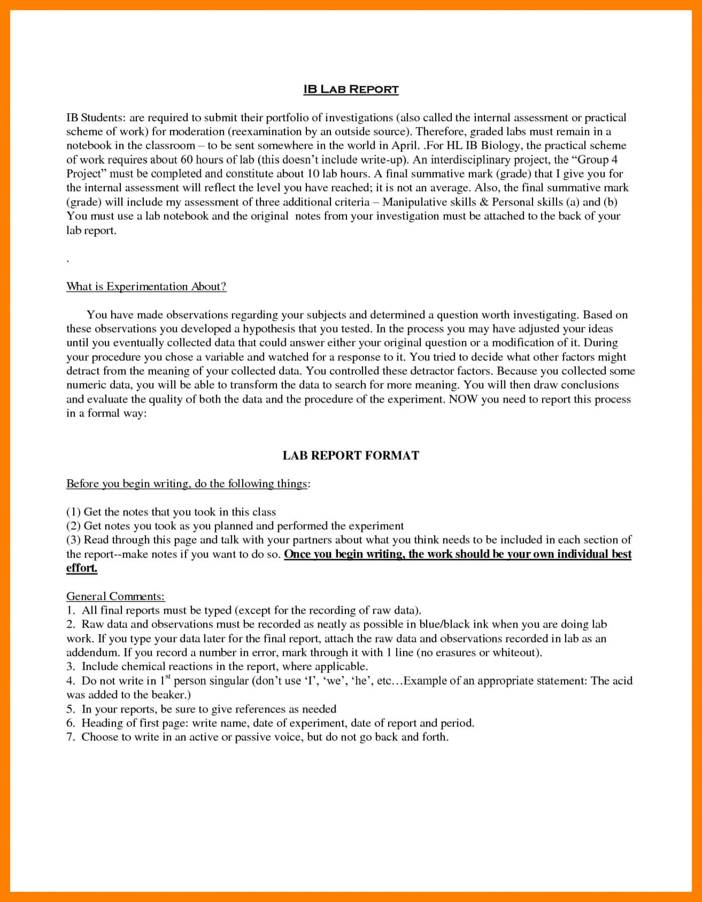 012 Biology Lab Report Example Examples Template Outstanding For Ib Lab Report Template