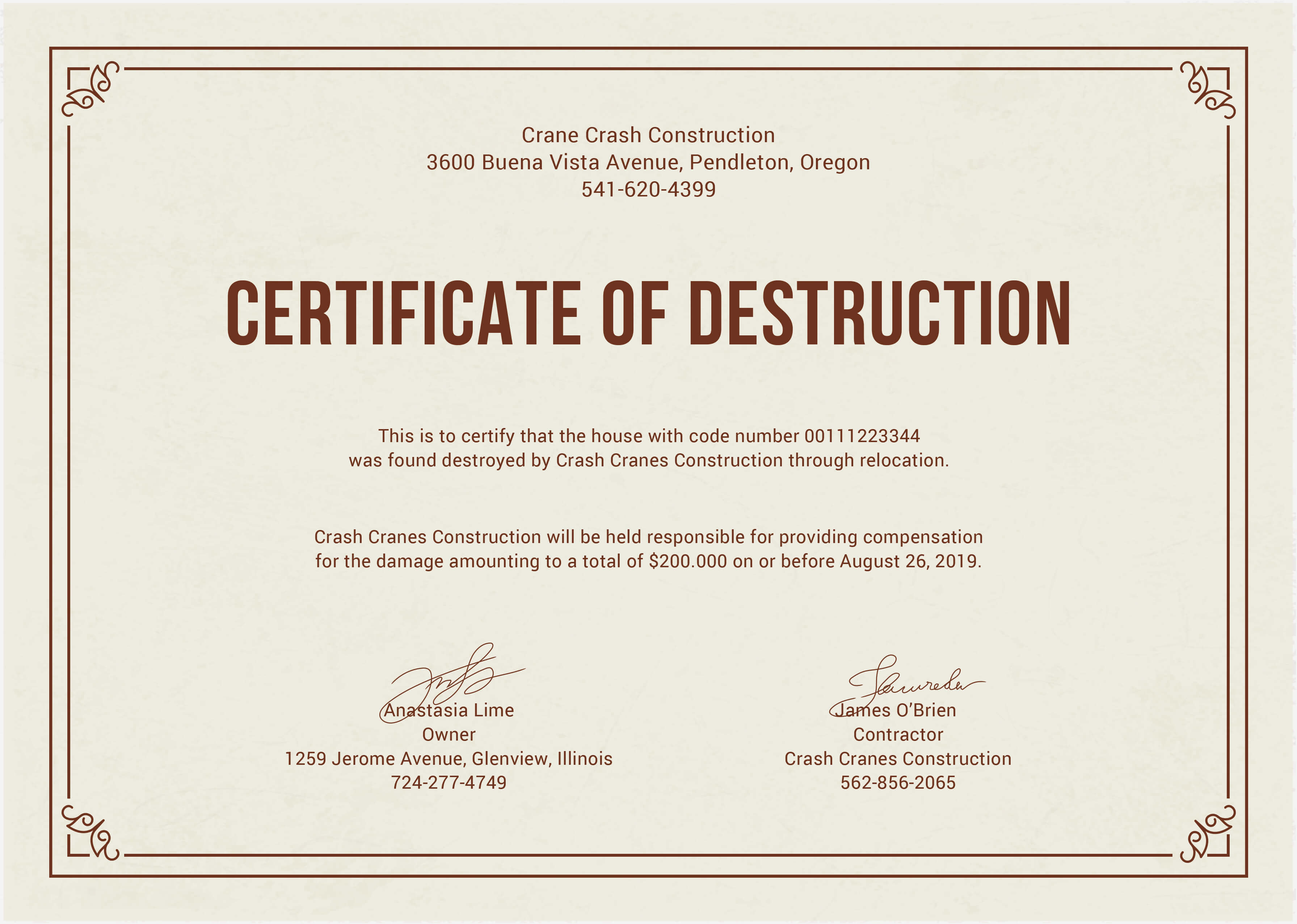 012 Certificate Of Destruction Template Stunning Word Inside Destruction Certificate Template
