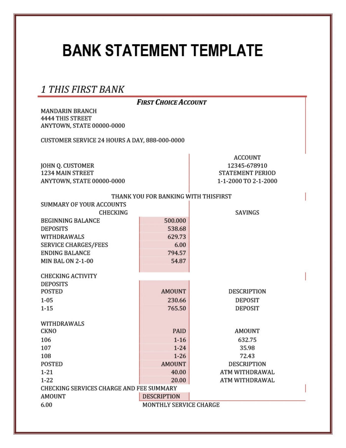 012 Credit Card Bank Account Statement Template Finance Within Credit Card Statement Template
