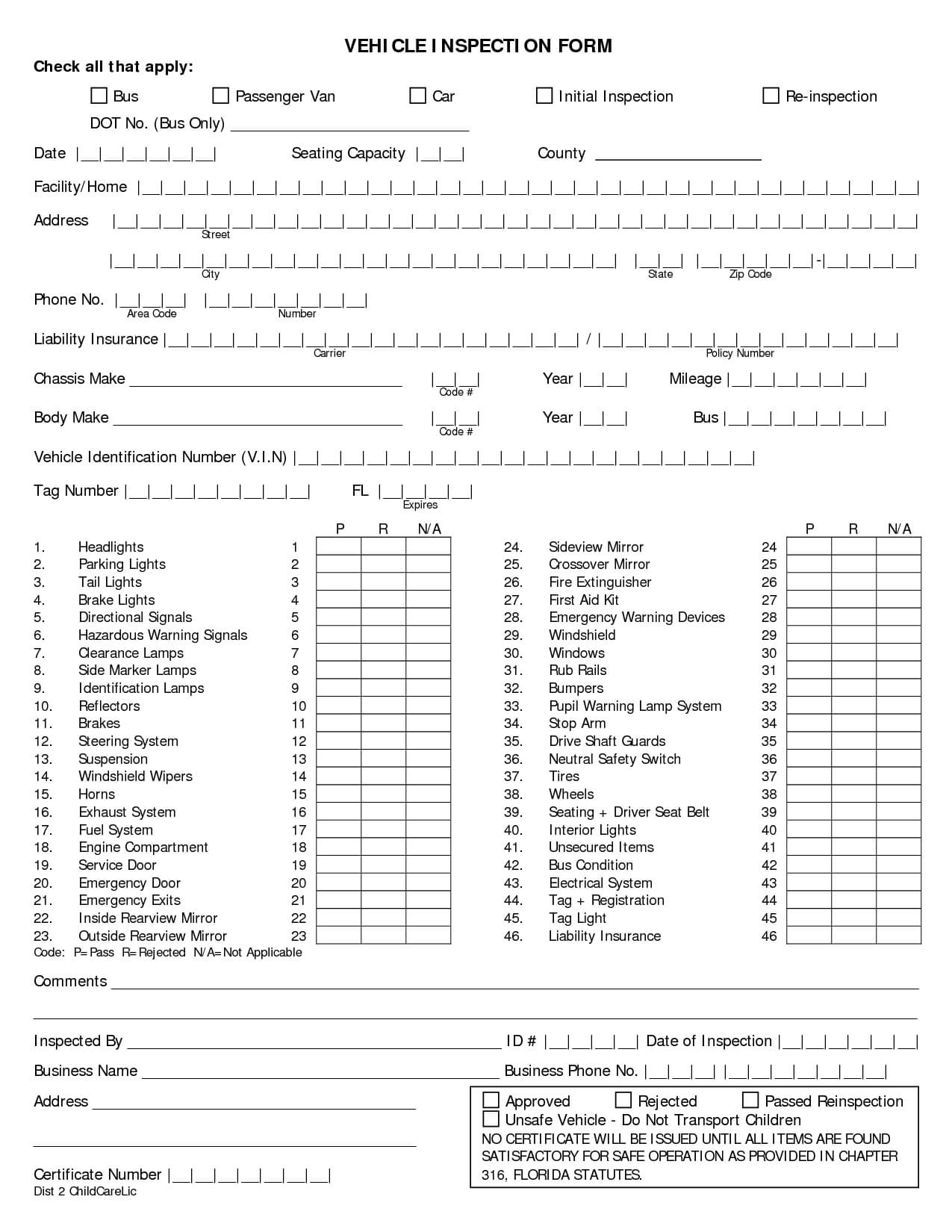 012 Vehicle Inspection Checklist Template Sample Form Free In Vehicle Checklist Template Word