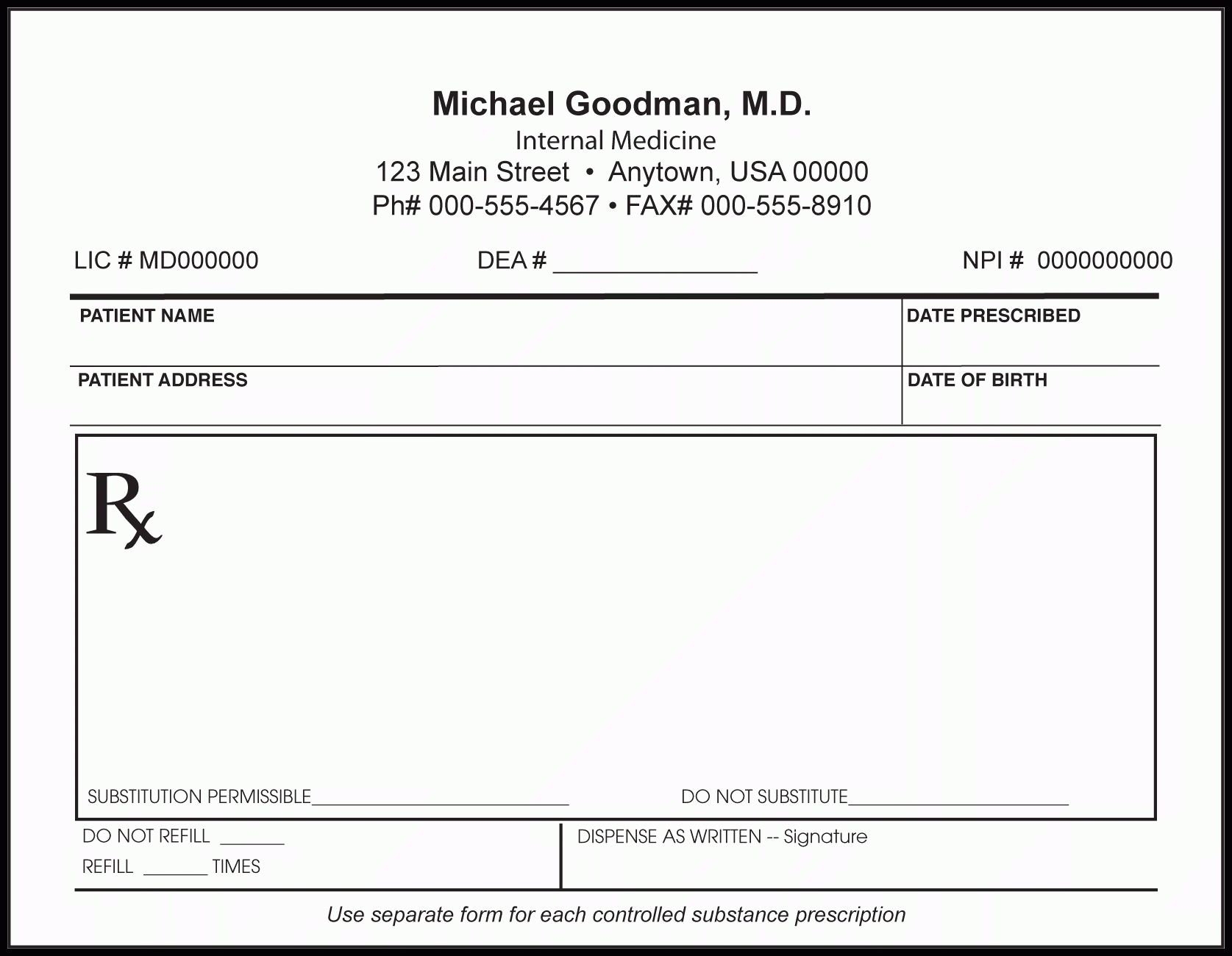 013 Download Example Prescription Forms Template Ideas Throughout Blank Prescription Form Template