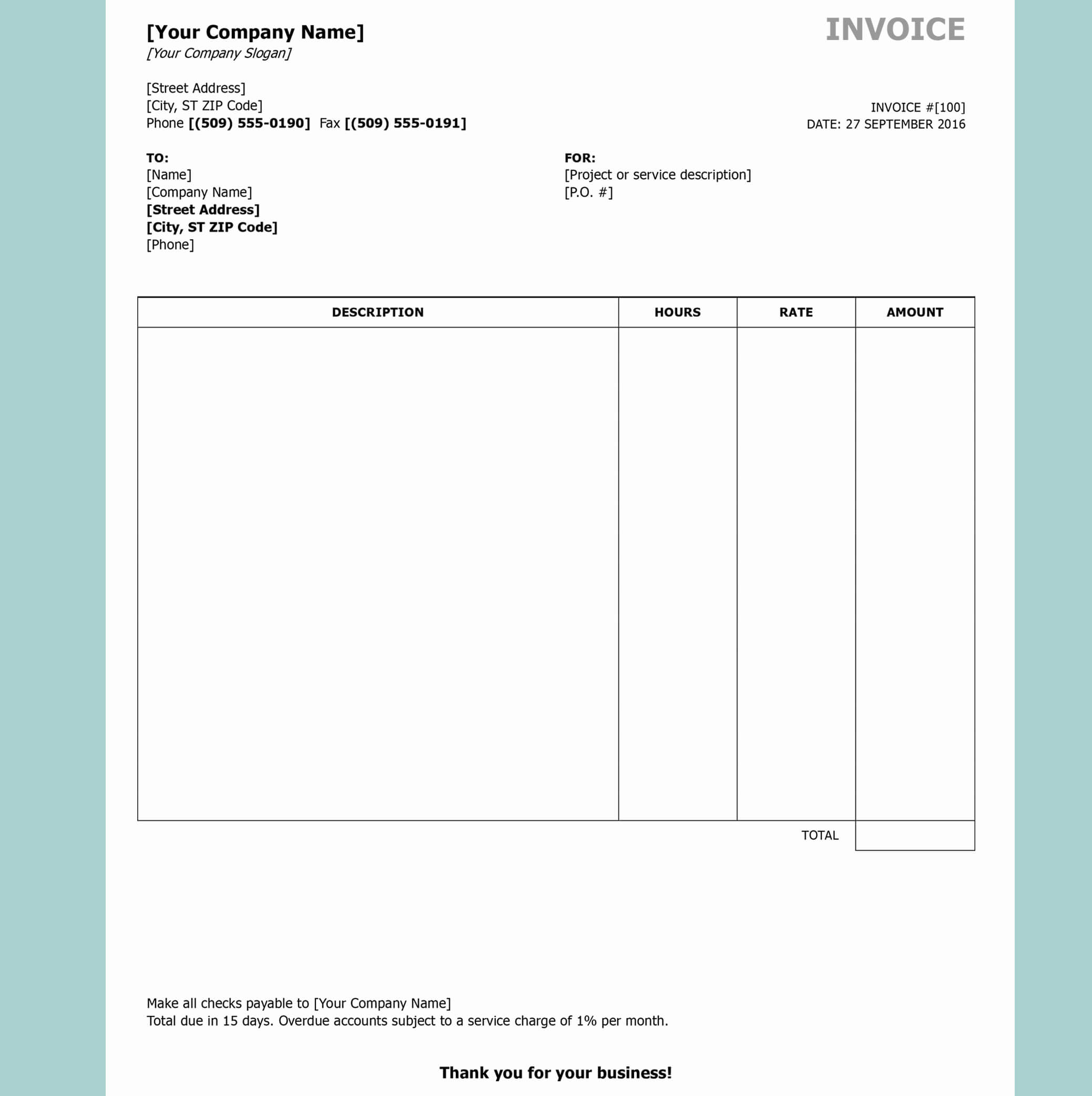 013 Free Printable Invoice Template Archaicawful Word For Free Printable Invoice Template Microsoft Word