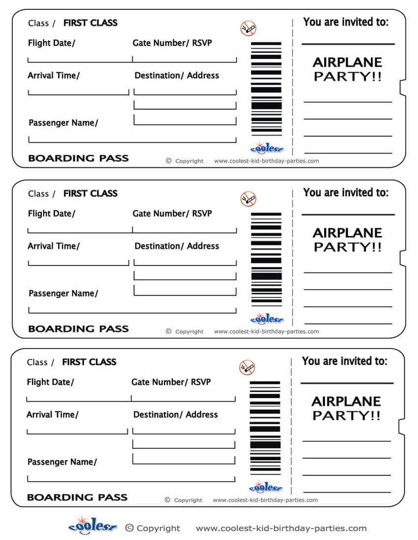 014 Blank Printable Airplane Boarding Pass Invitations Pertaining To Plane Ticket Template Word