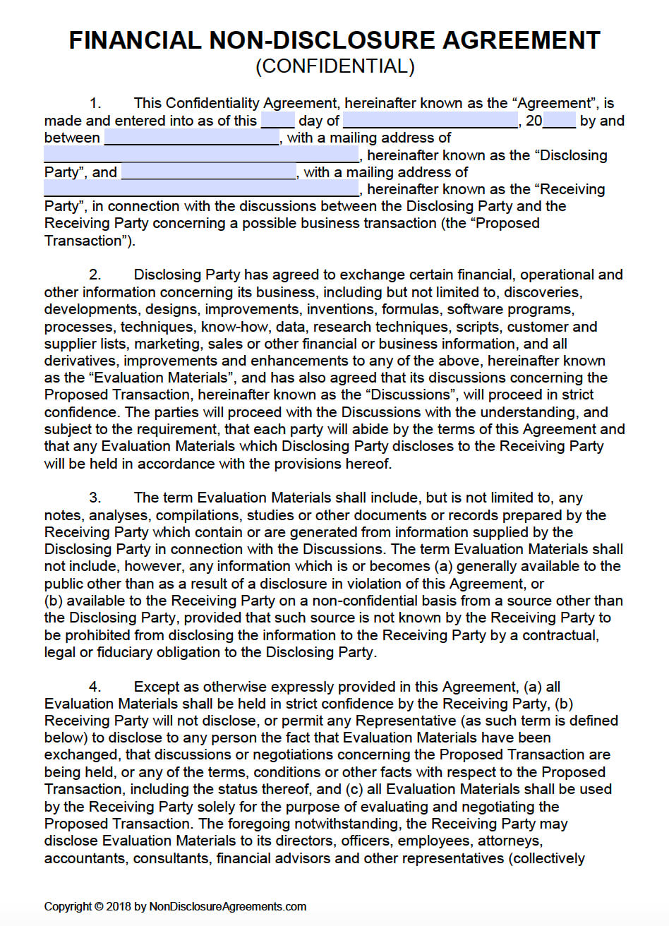 014 Free Financial Non Disclosure Agreement Nda Template Pdf For Nda Template Word Document