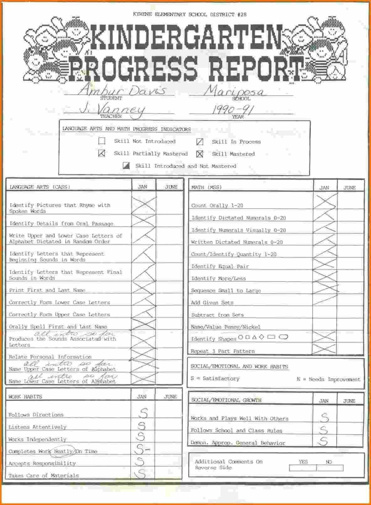 015 Kindergarten Report Card Template Ideas Templates High For Kindergarten Report Card Template