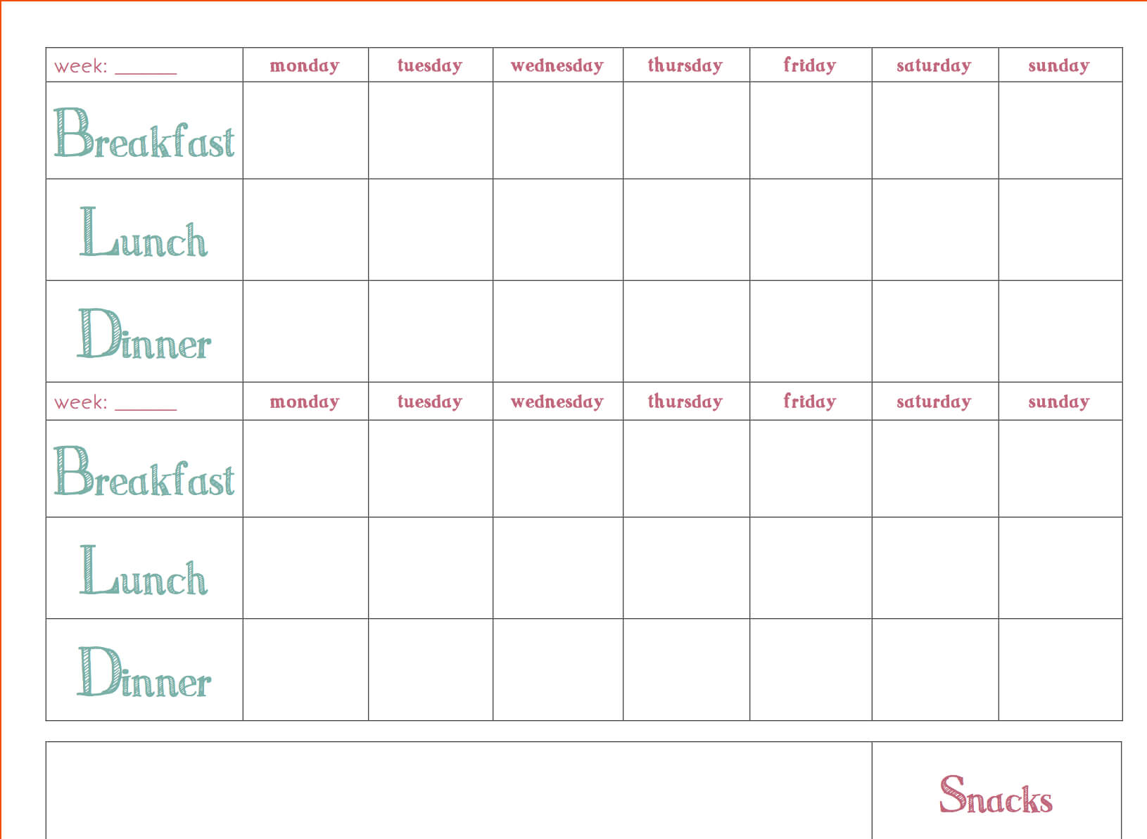 015 Menu Planning Template Word Plan Weekly Meal In Menu Planning Template Word