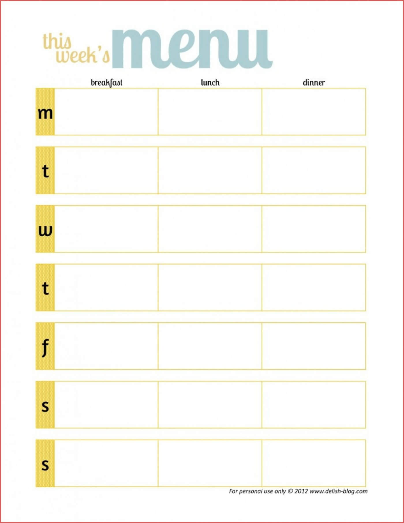 017 Printable Weekly Meal Planner Template Word Free Menuate Throughout Weekly Meal Planner Template Word