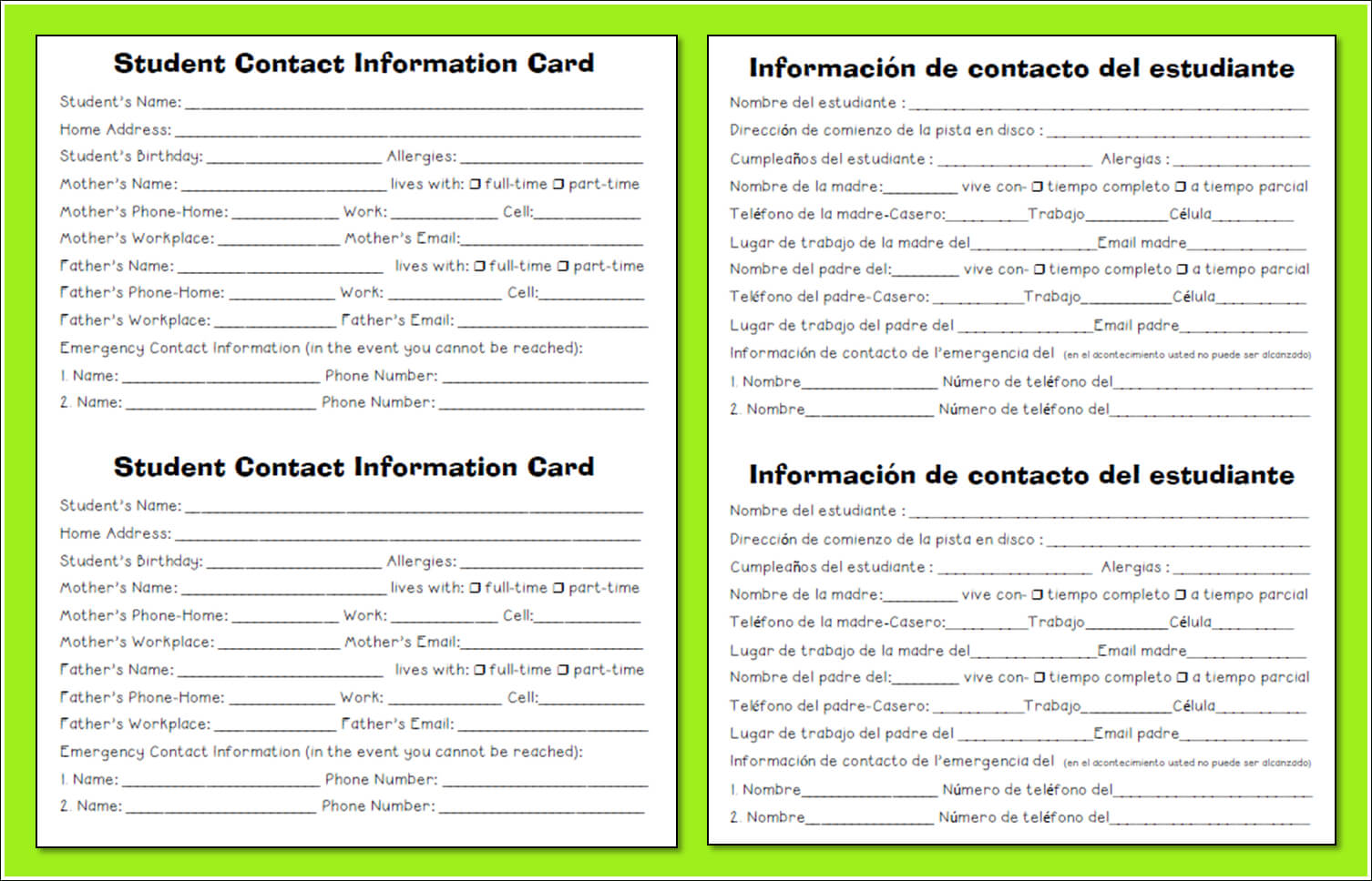 017 Template Ideas Student Contact Information 216876 Within Student Information Card Template