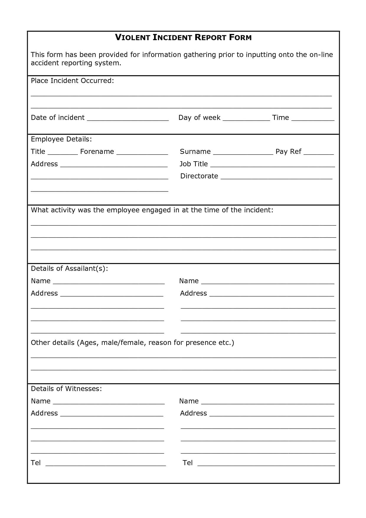 018 Vehicle Accident Report Form Template Printable Incident Pertaining To Vehicle Accident Report Template