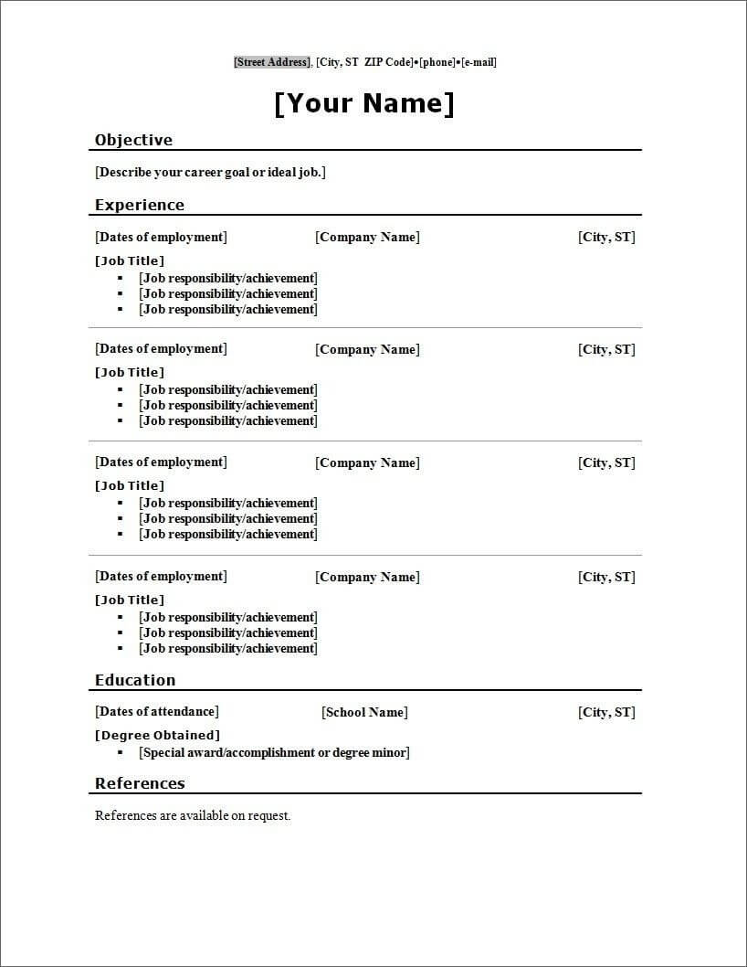 019 Free Blank Resume Templates For Microsoft Word Template Within Free Blank Cv Template Download