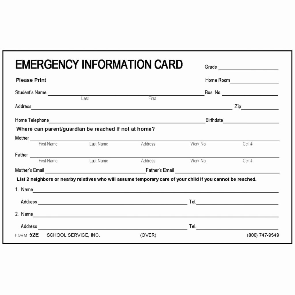 Emergency Contact Card Template