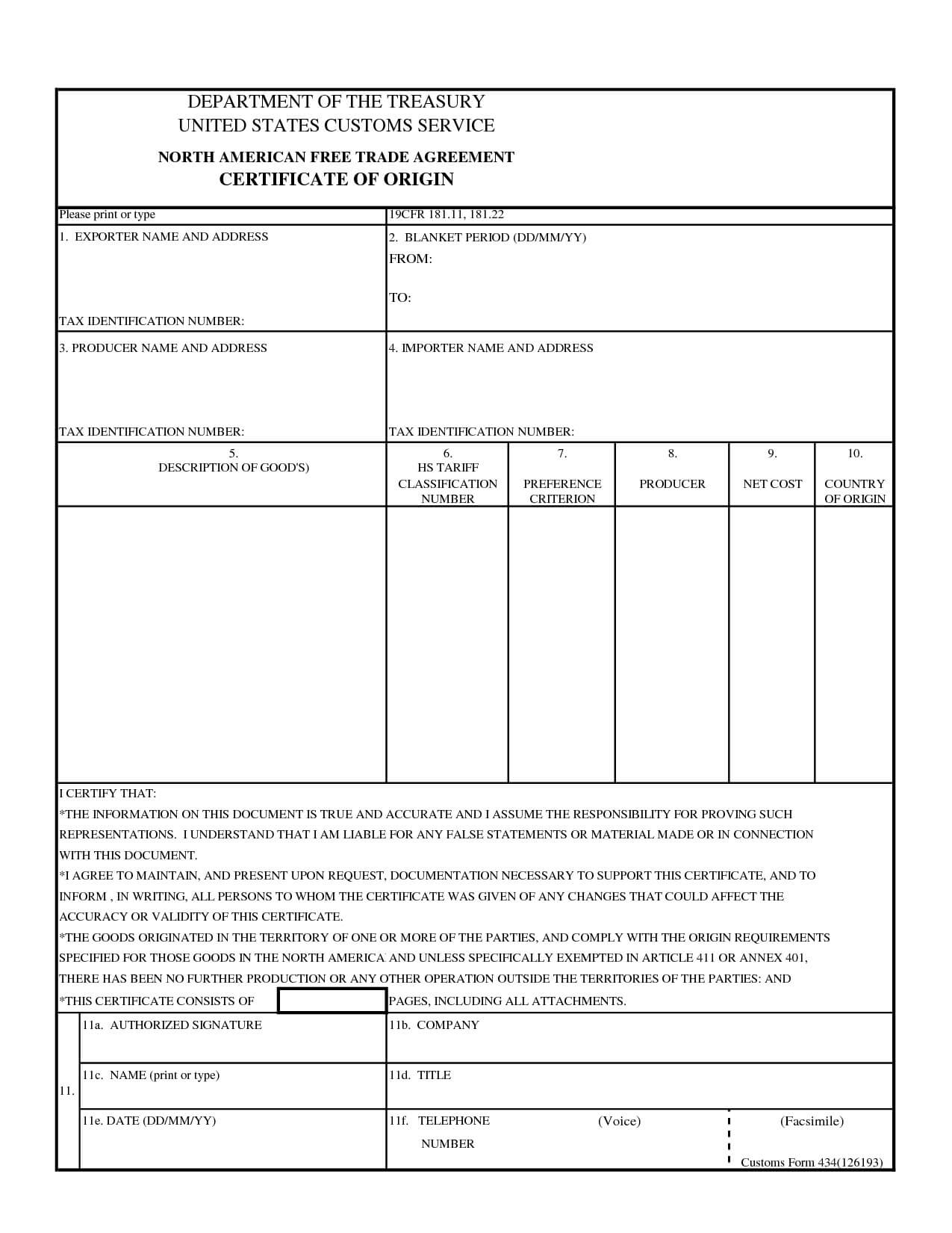 020 Blank Certificate Of Origin Template Unique Form Example In Certificate Of Origin Form Template