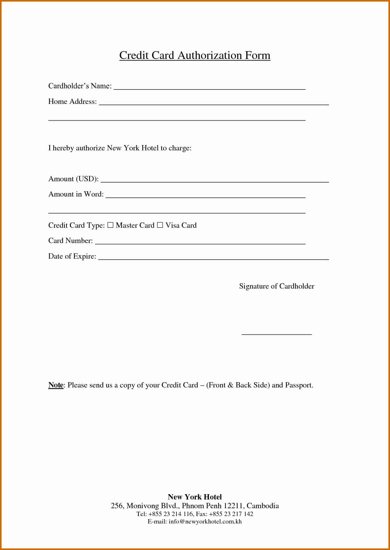 020 Credit Card Payment Form Template Best Of Printable Pertaining To Hotel Credit Card Authorization Form Template