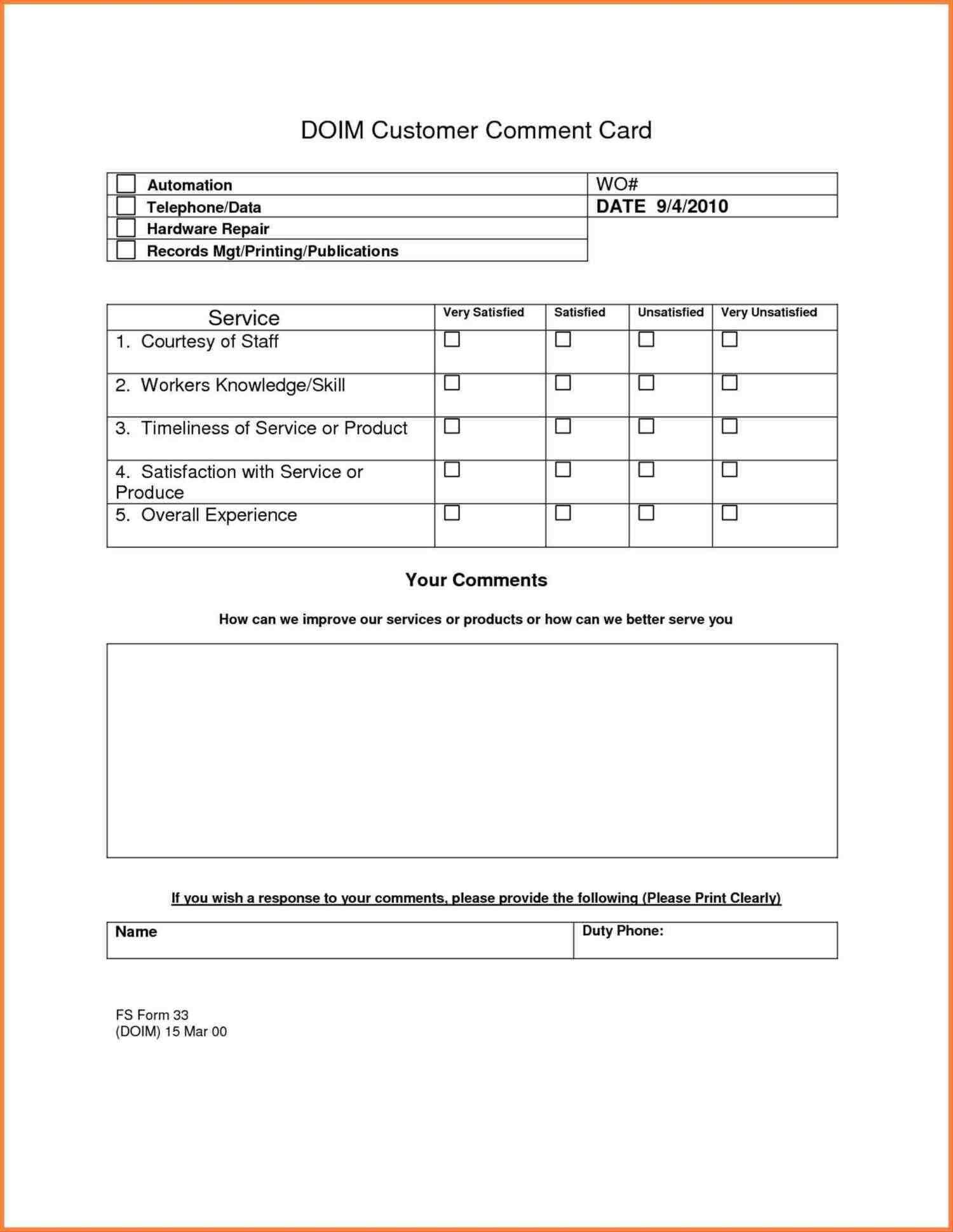 022 Restaurant Comment Card Template Awesome Customer Ment With Regard To Restaurant Comment Card Template