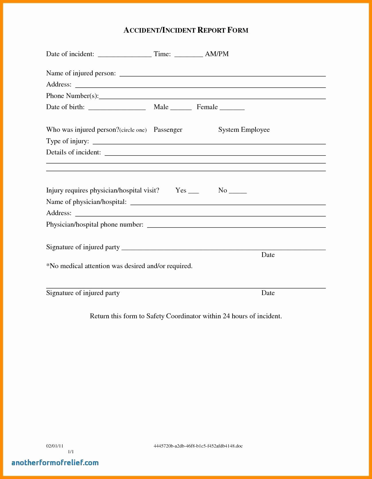 022 Template Ideas Accident Report Forms Incident Hazard Within Incident Hazard Report Form Template