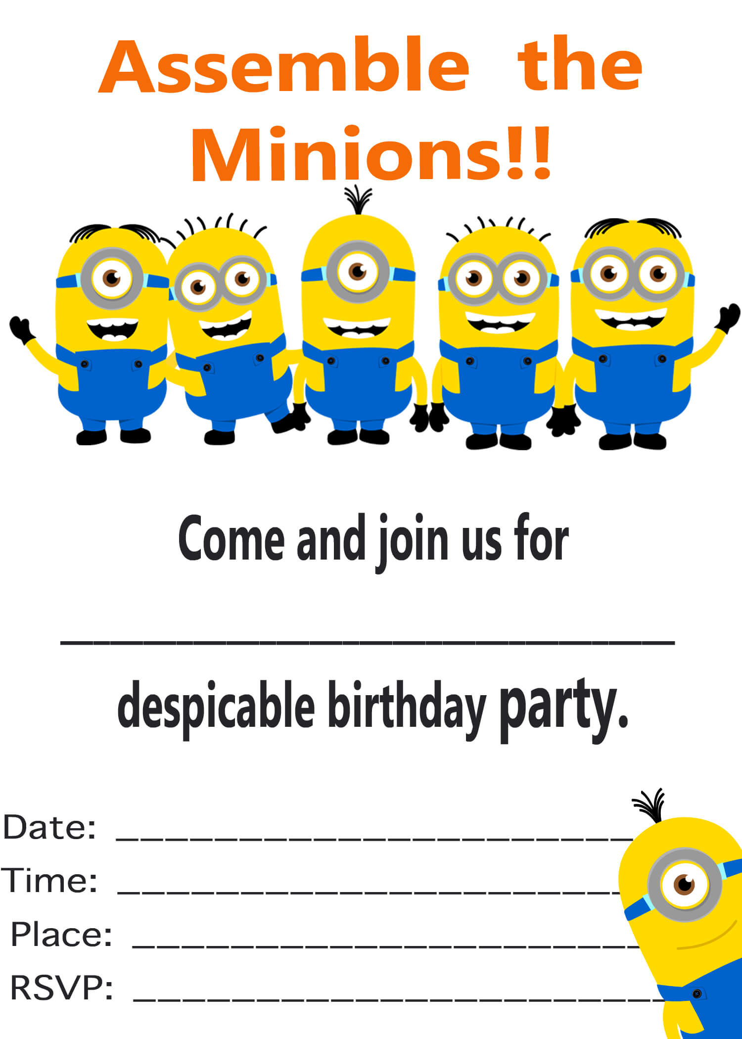 027 Minion Birthday Party Invitations Using Some Artistic For Minion Card Template
