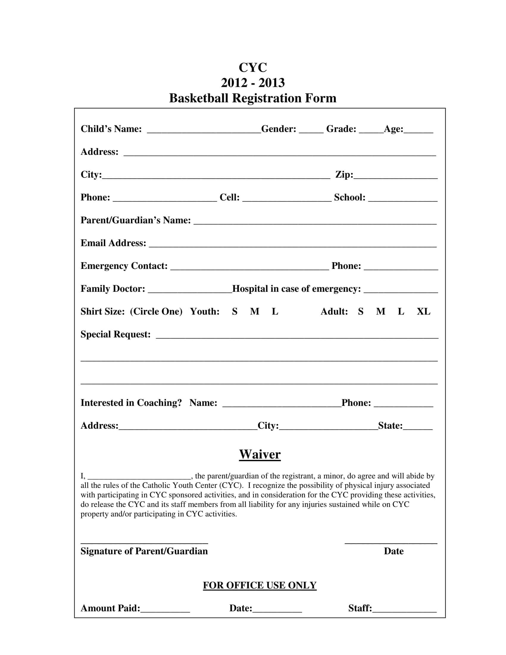 10+ Basketball Registration Form Samples In Camp Registration Form Template Word