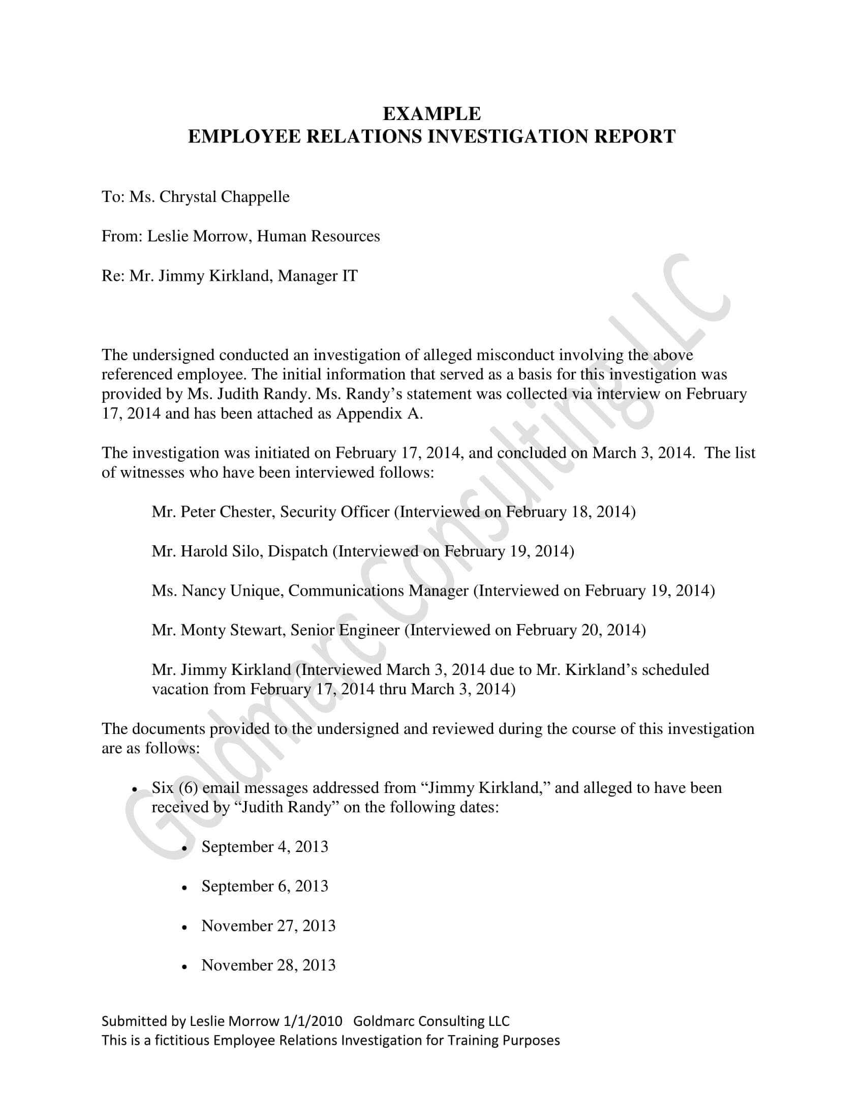 10+ Workplace Investigation Report Examples – Pdf | Examples Within Sexual Harassment Investigation Report Template