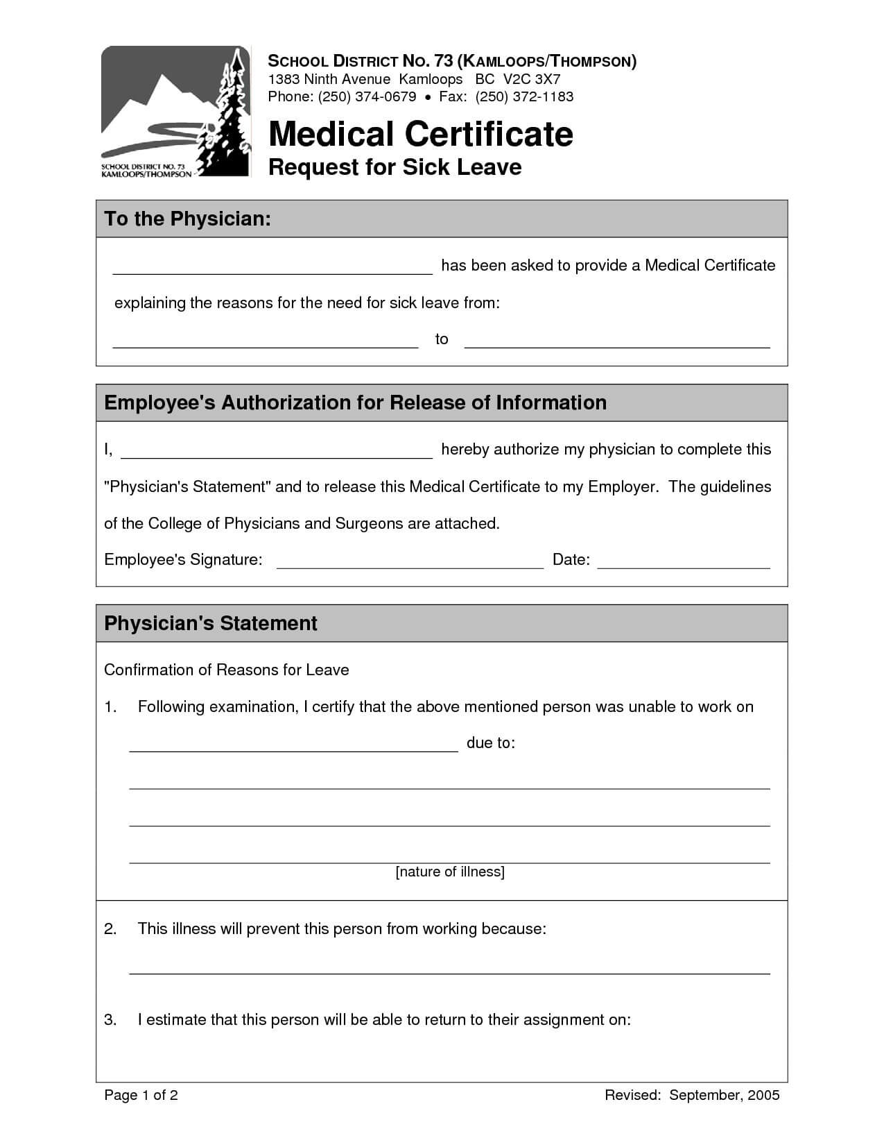 11+ Medical Certificate Templates For Leave – Pdf, Doc In Leaving Certificate Template