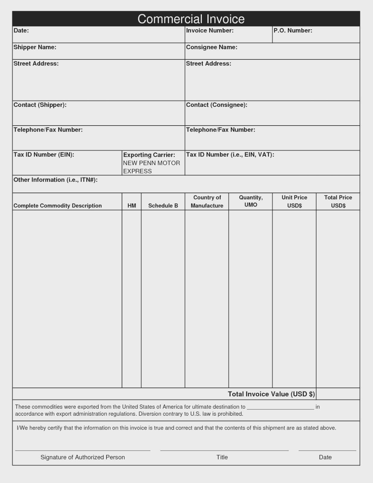 11 Various Ways To Do Commercial Invoice | Invoice Form With Commercial Invoice Template Word Doc