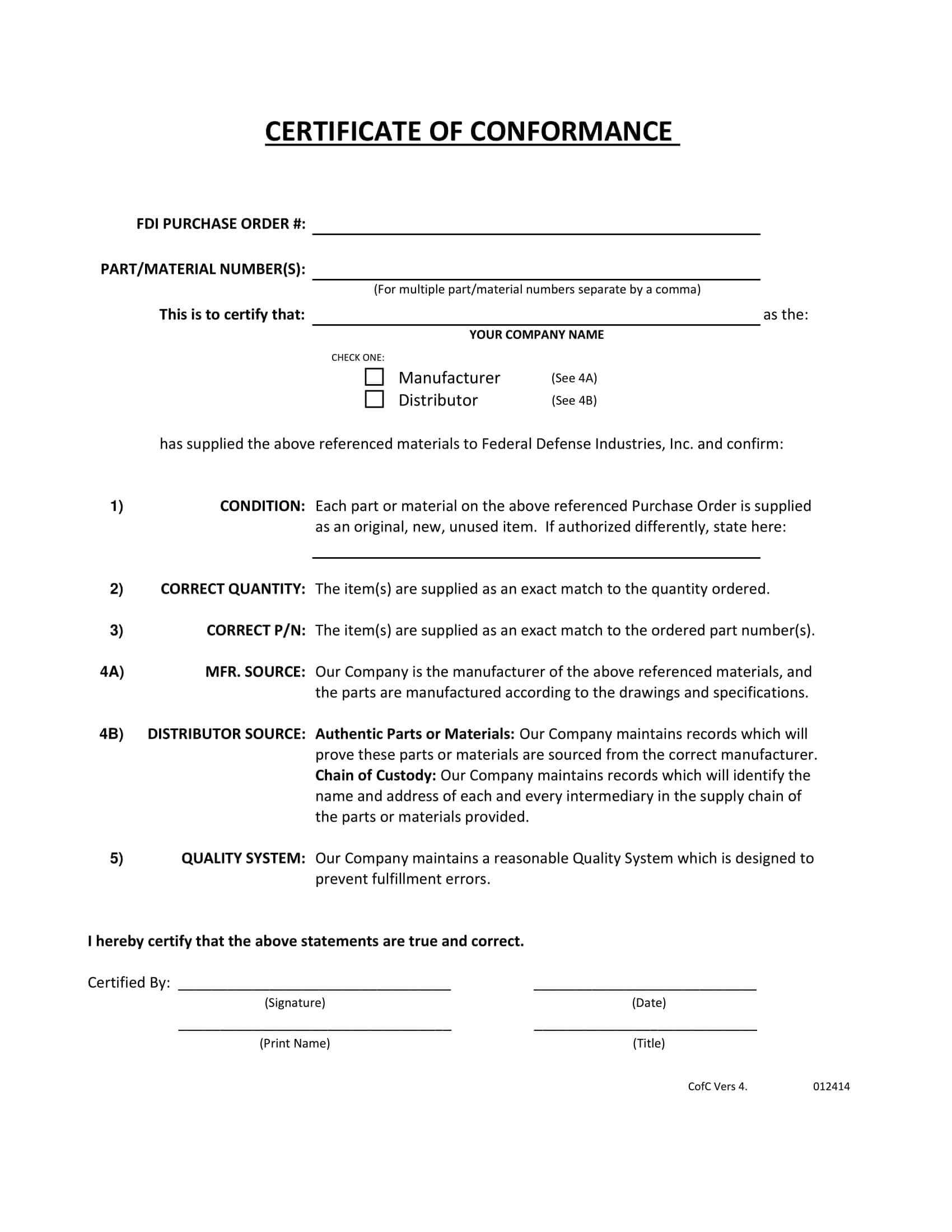 12+ Certificate Of Conformance Example – Pdf, Word, Ai Pertaining To Certificate Of Conformance Template