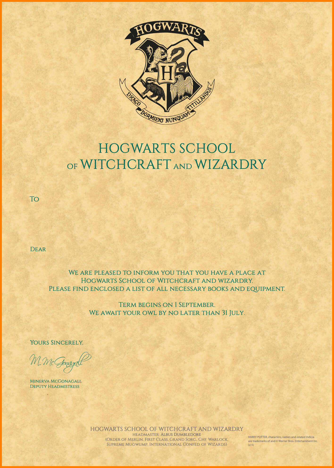 12+ Harry Potter Acceptance Letter Template | Plastic Mouldings Inside Harry Potter Certificate Template