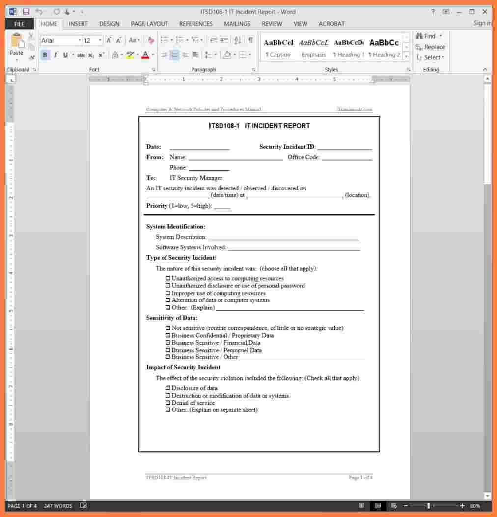 12+ Information Technology Incident Report Template With Regard To Template For Information Report
