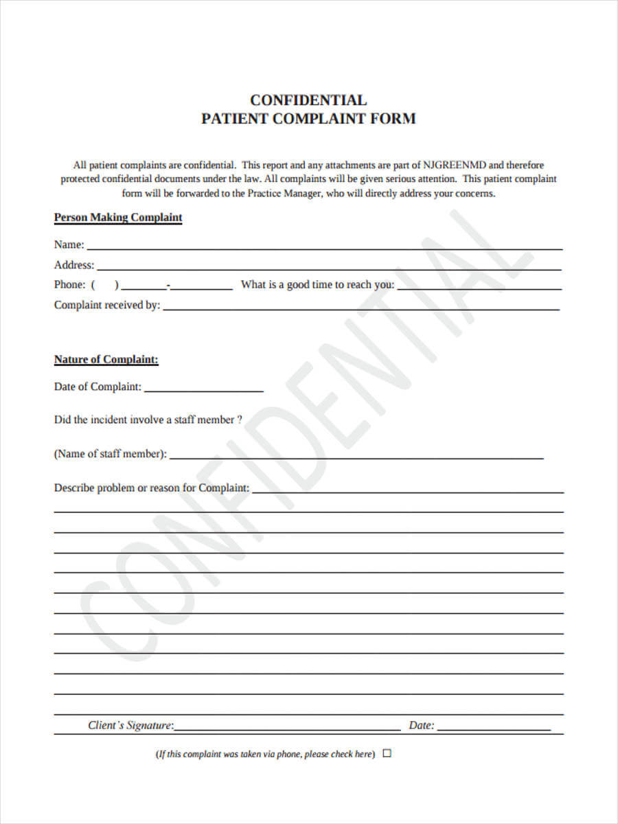12 Patient Complaint Form Samples – Free Sample, Example Inside Patient Report Form Template Download