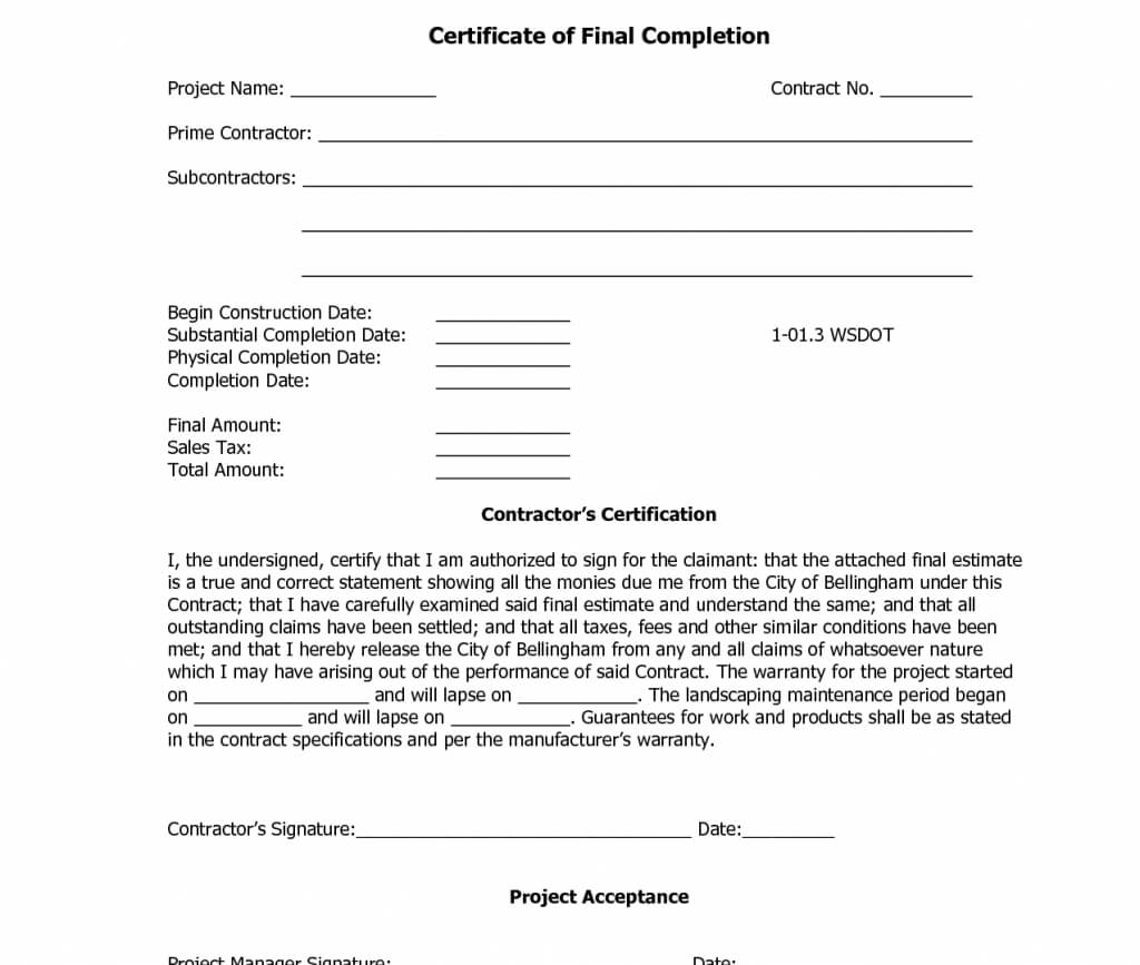 12 Samples Of Certificates Of Completion | Proposal Resume With Construction Certificate Of Completion Template